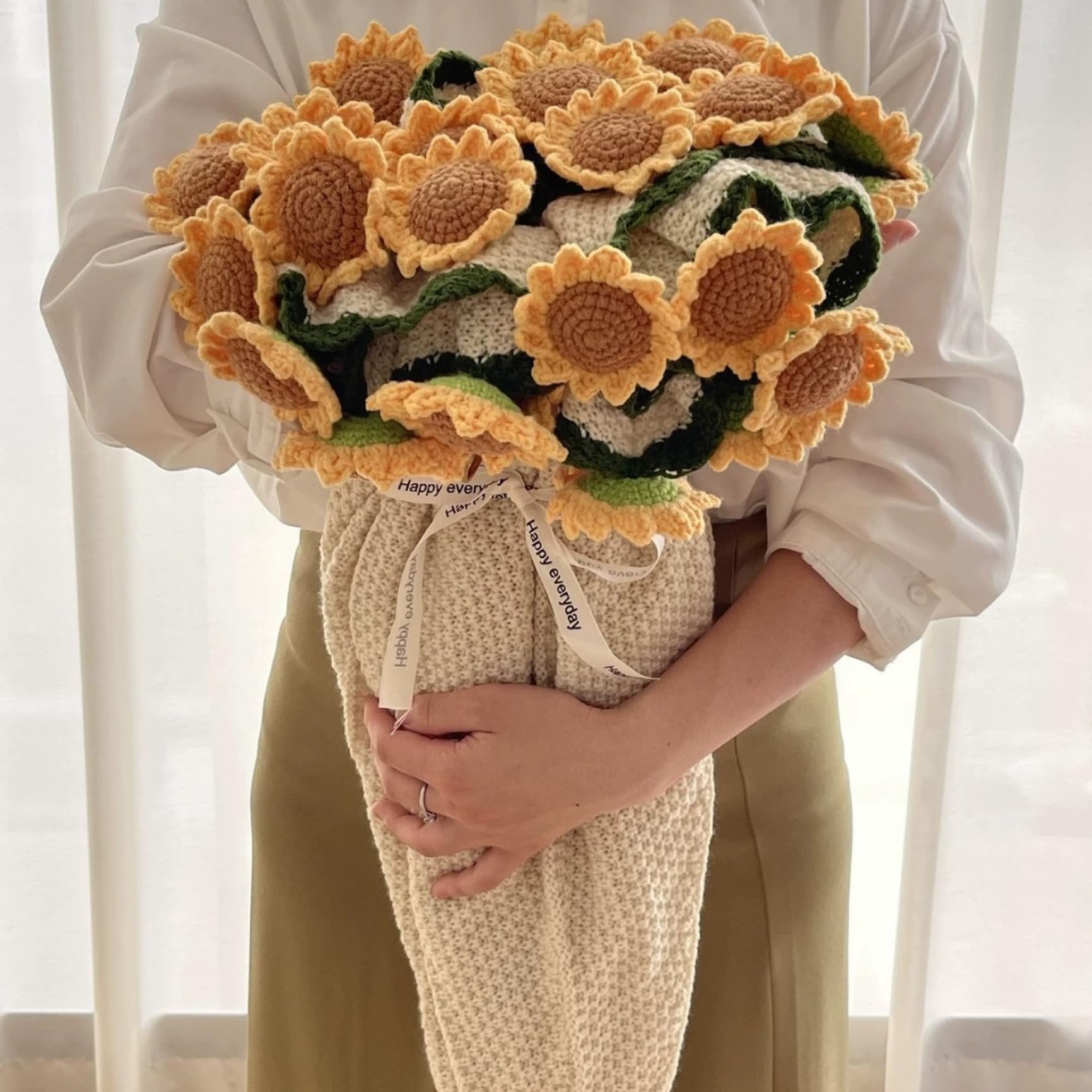 Couverture de fleurs au crochet tricotée main avec 32 rondes de tournesols