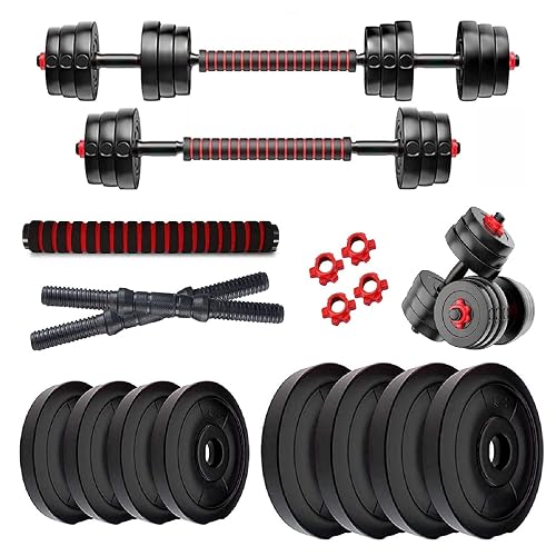 Bodyfit Dumbbell Set, Home Gym (8kg to 40kg), Pair of Adjustable Dumbbell Rods, Plates, Exercise & Fitness Sets (30Kg Weight Plates)