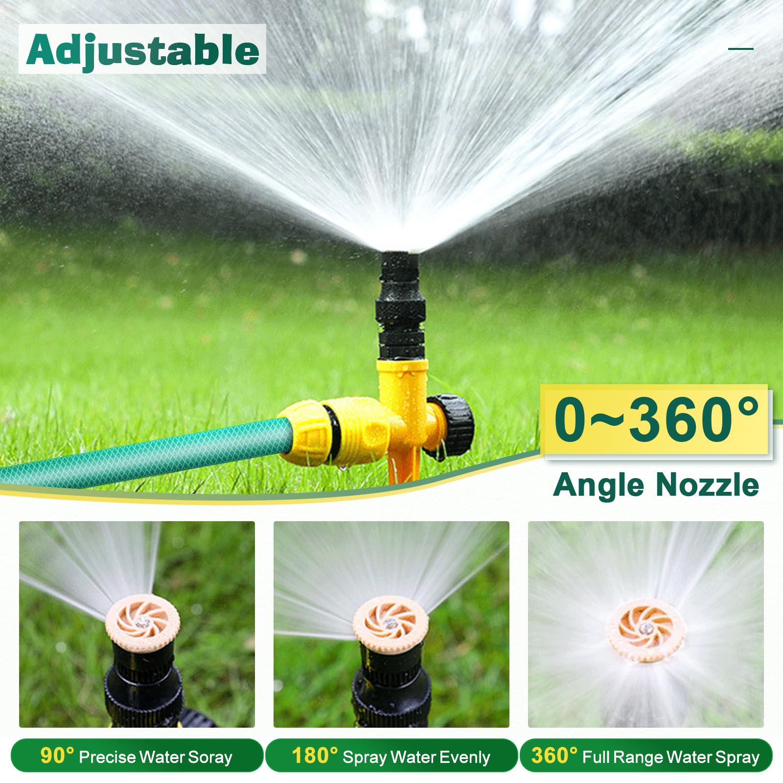 UCINNOVATE Aspersor de jardín, aspersor de césped ajustable de rotación de 360°, kit de sistema de aspersor de jardín sobre el suelo, cobertura de gran área, aspersores multiusos para patio, aspersor