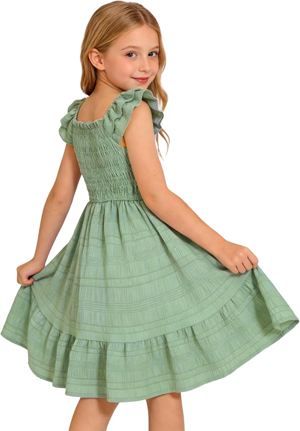 Magic Park 4-15Y Girl Ruffle Sleeve Dress Kids Linen Dresses Tween Sundress Casual Summer Clothes for Girls Holiday Outfits - Image 2
