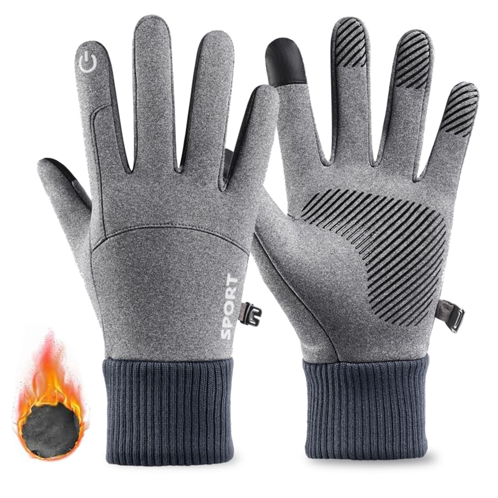 Zibuyu® Grey Cycling Gloves, Warm Winter Gloves, Water-Repellent, Touchscreen Gloves, Windproof Running Gloves, Non-Slip for Men and Women, for Running, Cycling, Climbing, etc-image-3
