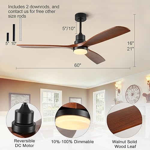 Miniatura 2 de BOOMJOY Ventiladores de techo de 60 pulgadas con luces y control remoto, ventilador de techo para dormitorio, ventilador de techo grande para