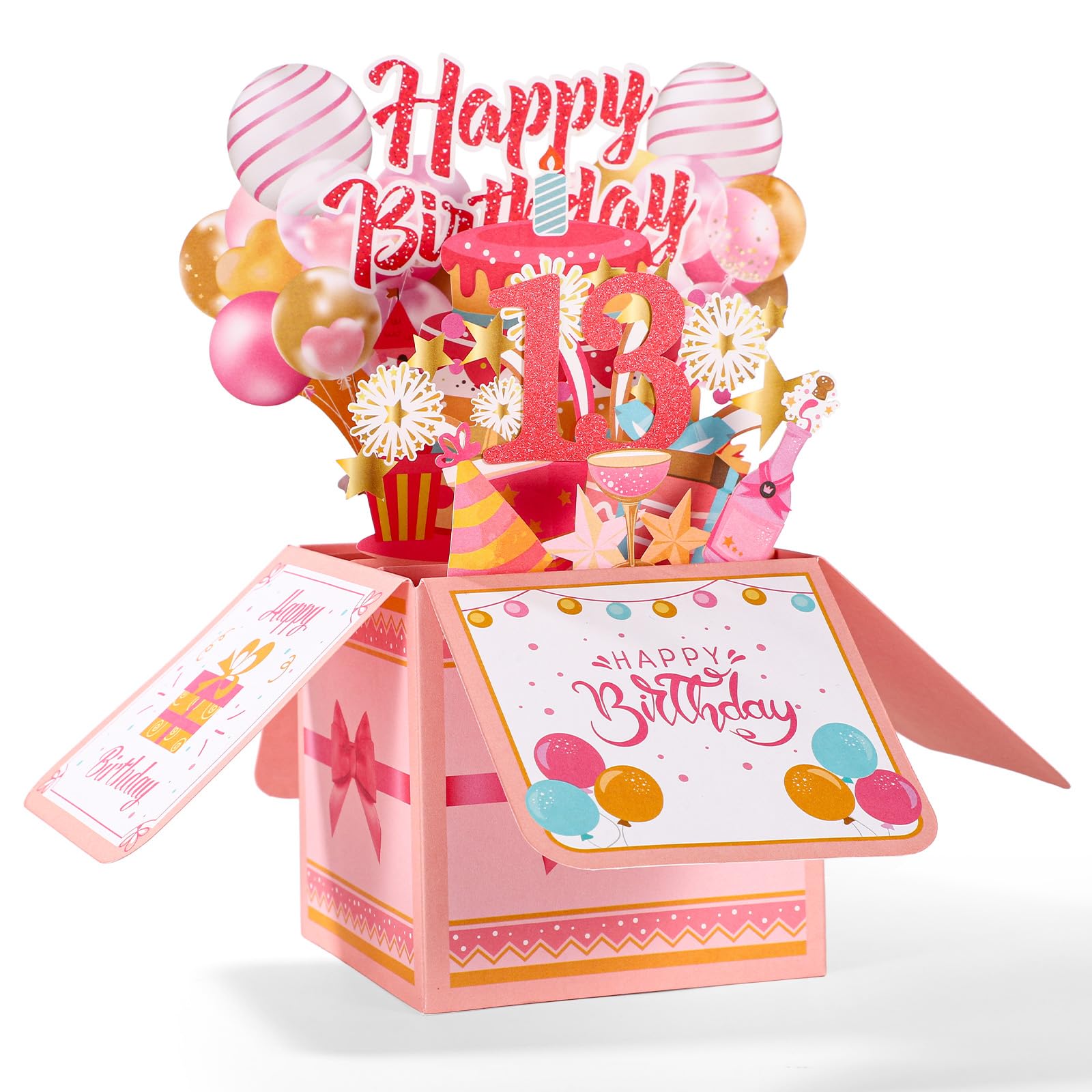 Happy Birthday Pop up Card, Colorful Happy Birthday 3D Greeting Card with Envelope Creative Gift Anniversary Party Decoration Keepsake for Daughter Sister Friends Girls (13th) — image 1