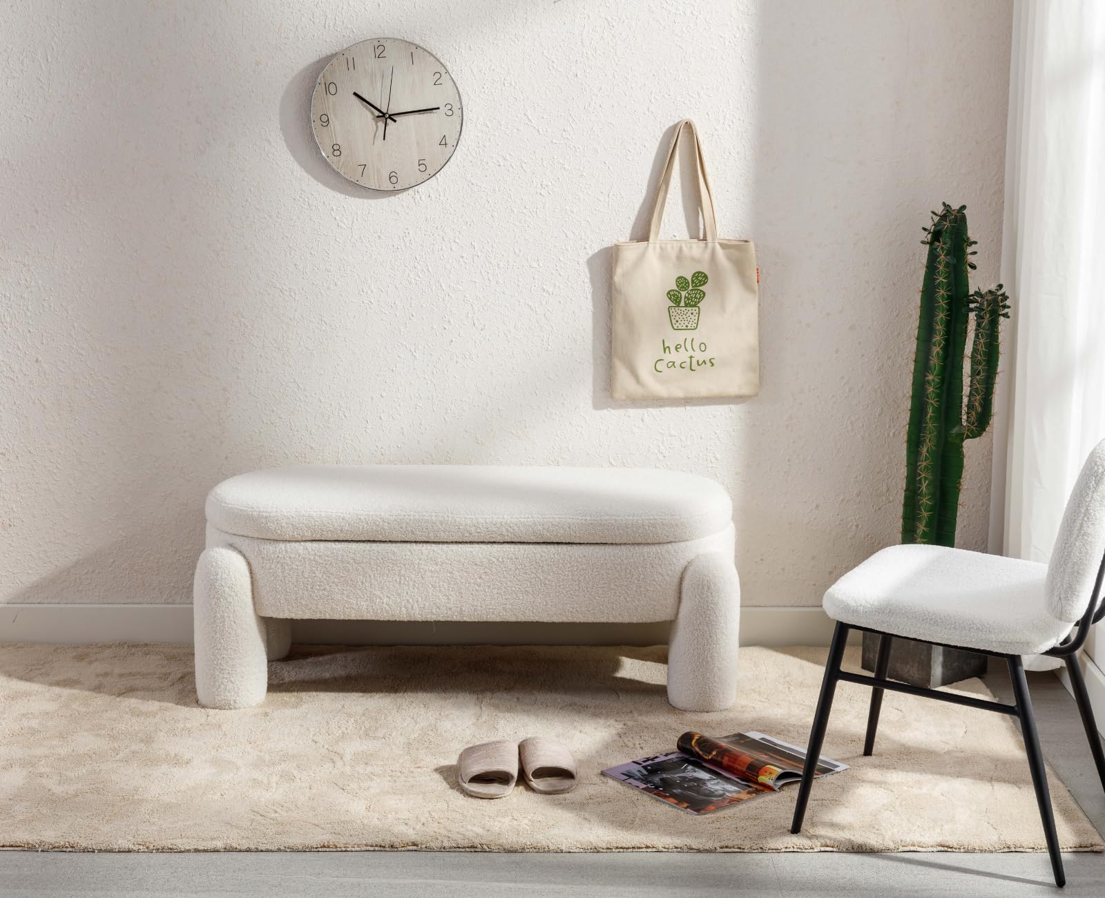 Ya-Home Cassapanca Pouf Panca Contenitore Panca Fondo Letto Cassapanca Contenitore in Pelliccia Sintetica per Camera da Letto/Soggiorno, Bianco,114cm