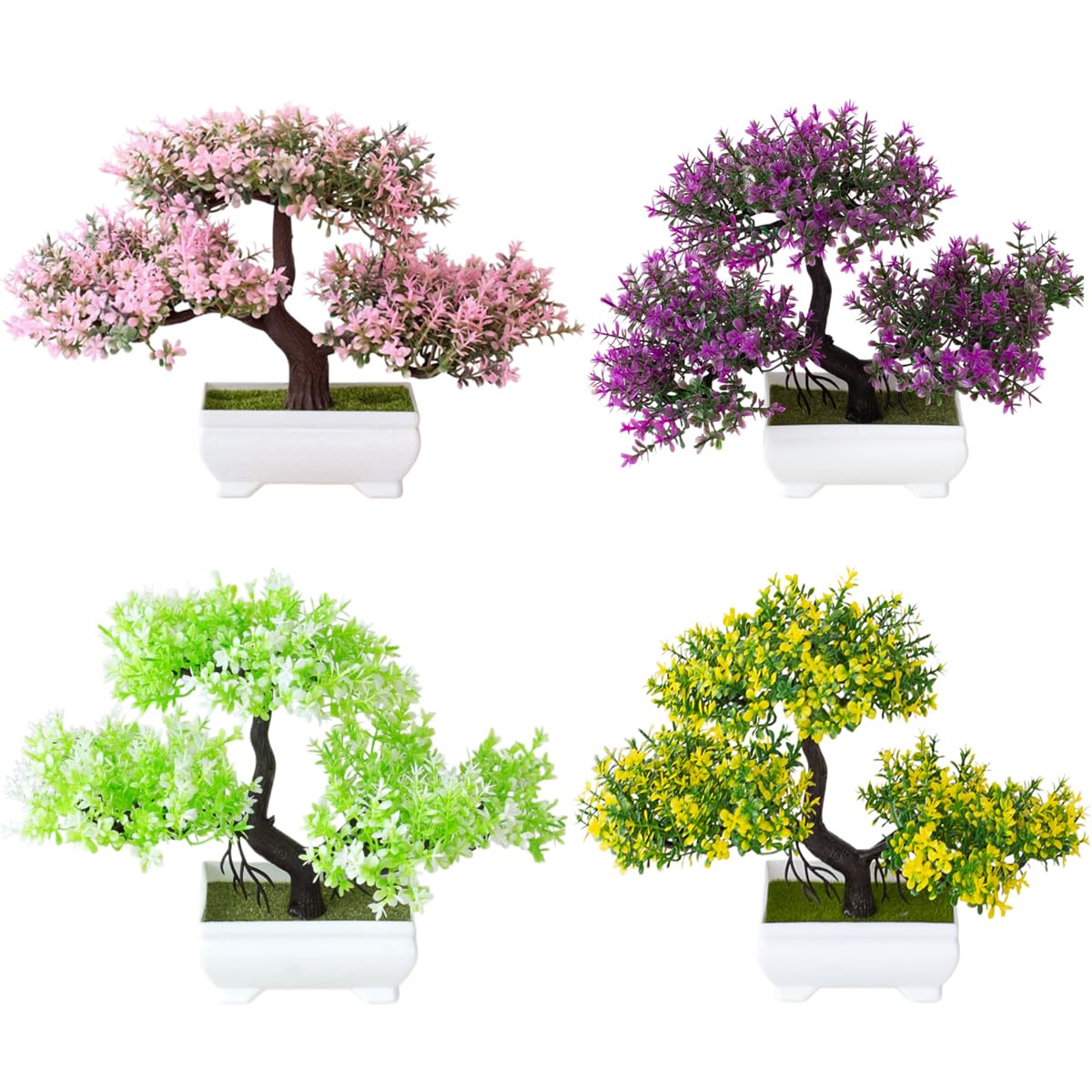 Elegant Artificial Bonsai Tree Fake Potted Desktop Plants 10x7in 4 Pack