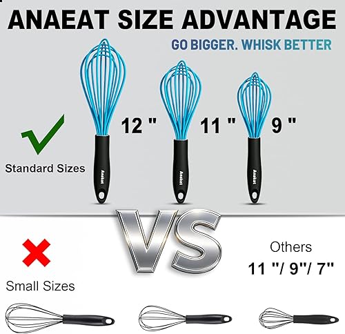 Vista 5 de Anaeat Batidor de globo de silicona, perfecto para utensilios de cocina antiadherentes, batidora de leche y huevos, batidor de cocina resistente al