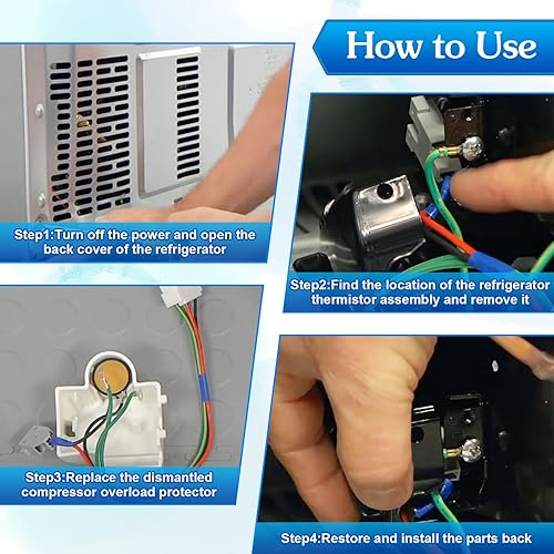 Miniatura 6 de Dreyoo 2 protectores de sobrecarga para compresor de refrigerador, repuesto para piezas de montaje de termistor 6750CL0001D, repuesto y compatible