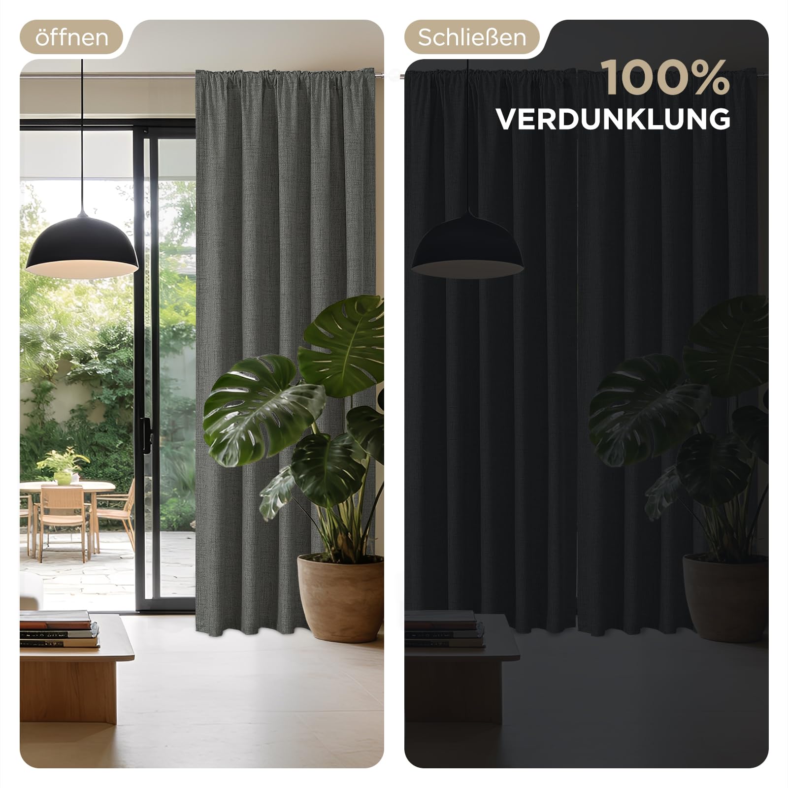 Joydeco 100% Verdunkelungsvorhänge Leinen Gardinen mit Kräuselband 2er Set H229xB132cm Grau – Bild 6