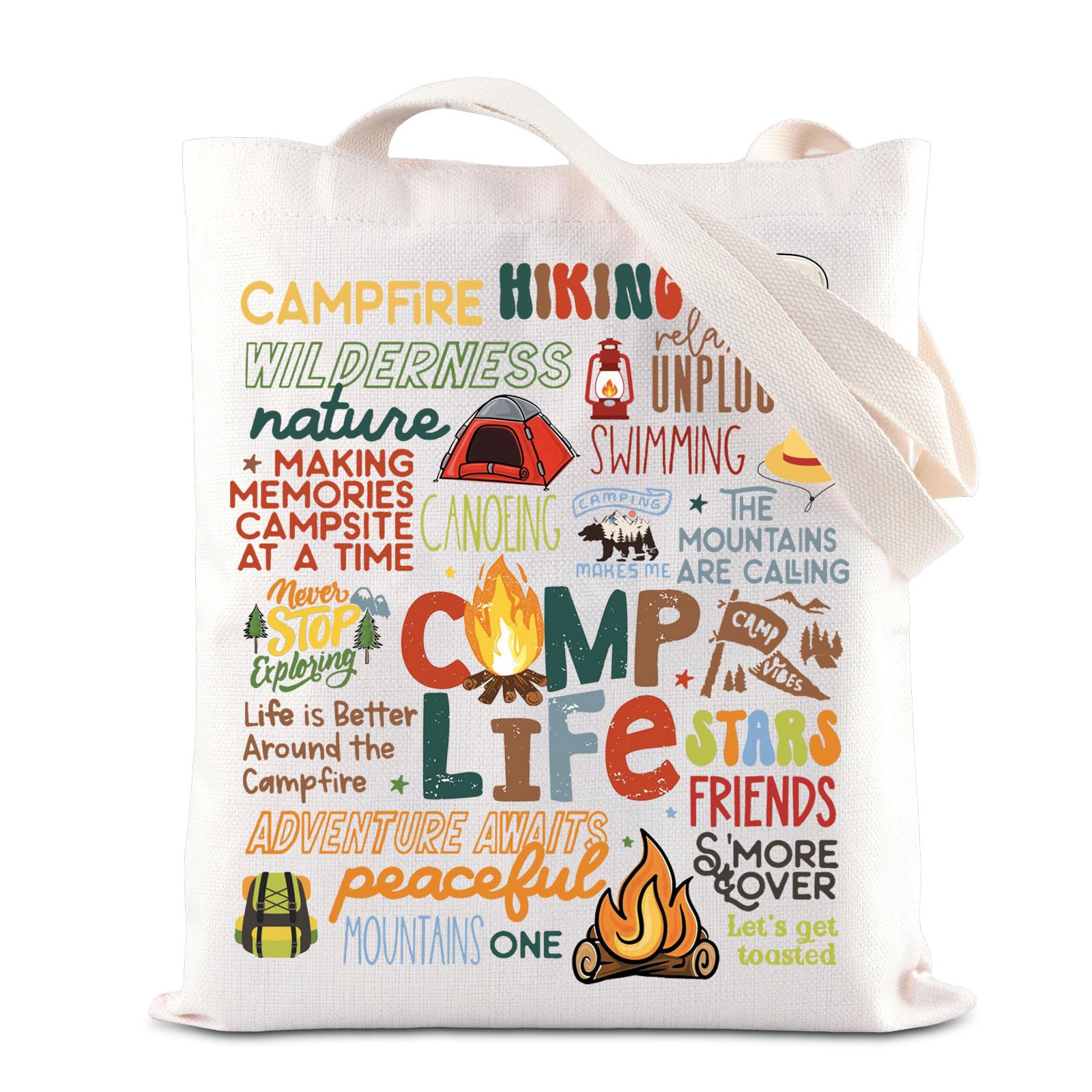 ENSIANTH Camp Life Gift Camper Tote Bag Summer Camp Gift Camping Forest Adventure Reusable Grocery Bag Van Outdoor Gifts