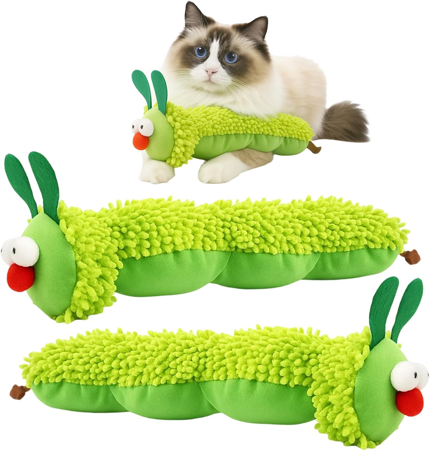 ZKFSIE 2PCS Cat Catnip Toy for Indoor Cats, Caterpillar Cat Toy Interactive, Catnip Toys for Cats to Clean Teeth, 2 Pack Kitten Toys