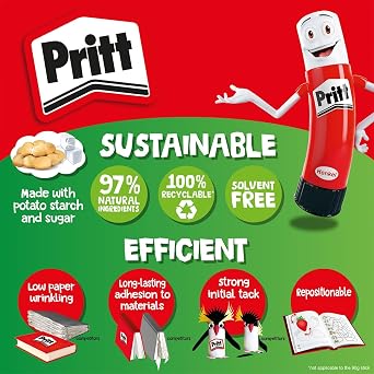 Pack Of 3 Original Pritt Stick Glue Large 43 gram Non Toxic Craft School Office Home