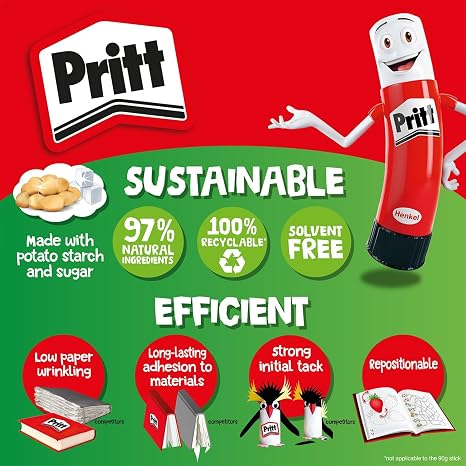 Pack Of 3 Original Pritt Stick Glue Large 43 gram Non Toxic Craft School Office Home