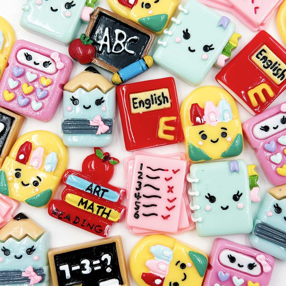 Back to School Flatback Resin Charms, 36Pcs School Supplies Teacher Charms Resin Embellishments Cute Cartoon Pencil Apple Cabochons for Stationery Theme Decorations Scrapbooking Hair Clips DIY Crafts - Image 6