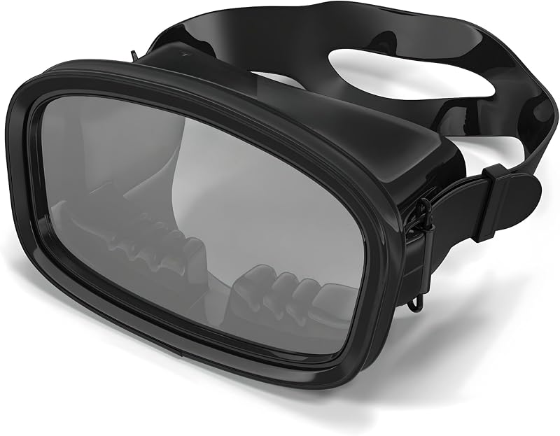 Máscara de buceo ATACLETE Bermuda: máscara de guerra USAF Spec, máscara de buceo de alto volumen para apnea, snorkel y pesca submarina, lente única de vidrio templado gran angular, ajuste cómodo, máscara de snorkel para adultos