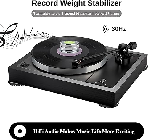 Miniatura 3 de Estabilizador de disco fono LP de peso récord, nivel de placa giratoria plateada de 60 Hz, HiFi de 9.9 onzas, escala de velocidad estroboscópica 3
