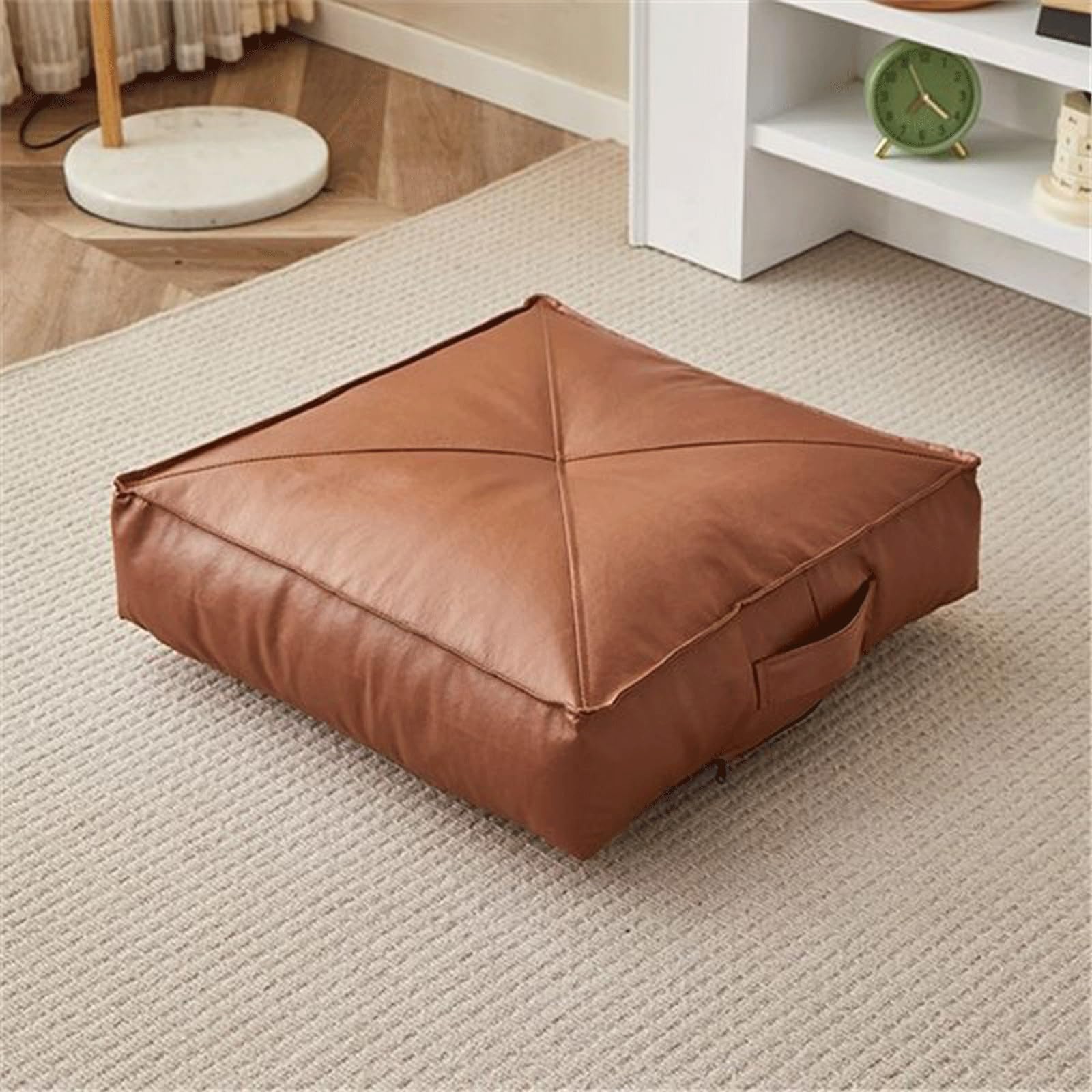 Jixinhekeji Coffee 5.9" Thick Japanese Floor Cushion, Square Tatami Seat Pad, Faux Leather Meditation Pillow For Yoga, Living Room, Window Seat, Bedroom, Portable Waterproof Flo(Size:60*60*15Cm/24*24*5.9In,Color:coffee)
