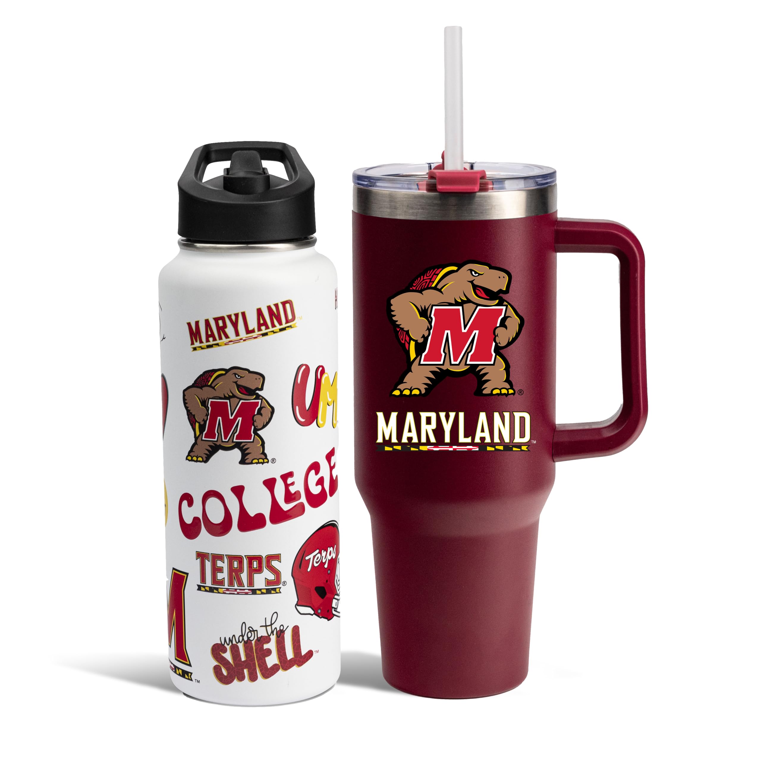 The Memory Company Offiziell lizenziertes NCAA Edelstahl-Trinkbecher-Set, 1000 ml Team-Spirit-Trinkflasche und 1,2 l Game Day Becher mit Deckel und Strohhalm, BPA-freie Materialien, praktisches