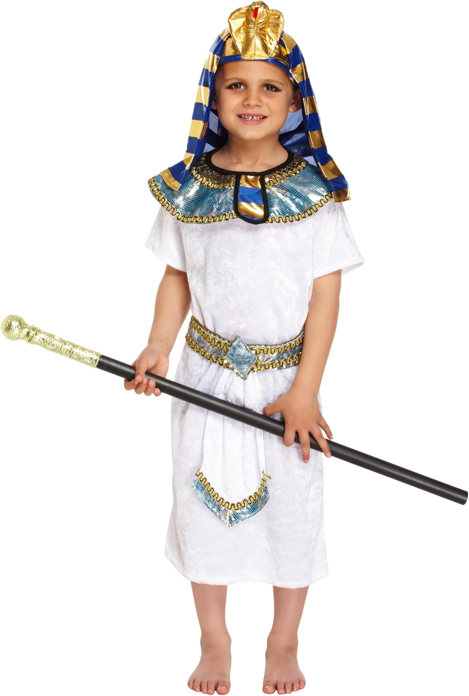 HENBRANDT Children’s Pharaoh Costume Egyptian Fancy Dress Ancient Egypt Tunic Outfit with Headpiece for Kids School Book History Day Size Small Medium Large Halloween Fancy Dress for Boys