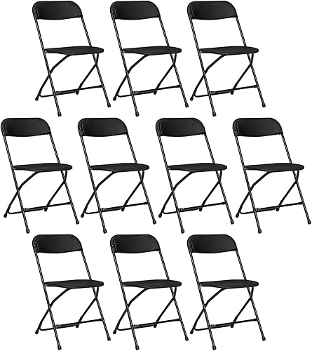 susici Paquete de 10 sillas plegables de plástico negro, portátiles, apilables, comerciales, con marco de acero para el hogar, oficina, exteriores,