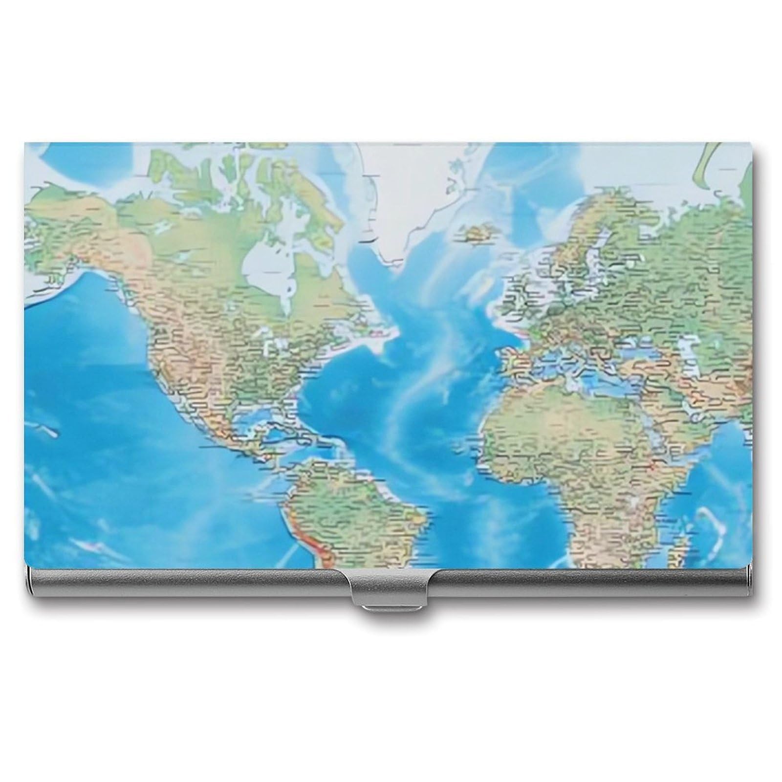 BTCOWZRV World Map Business Card Holder Metal Slim Business Card Case, Pocket Card Holder for Men Women Purse Name Card Holder Stainless Steel Wallet Credit ID Case for Office