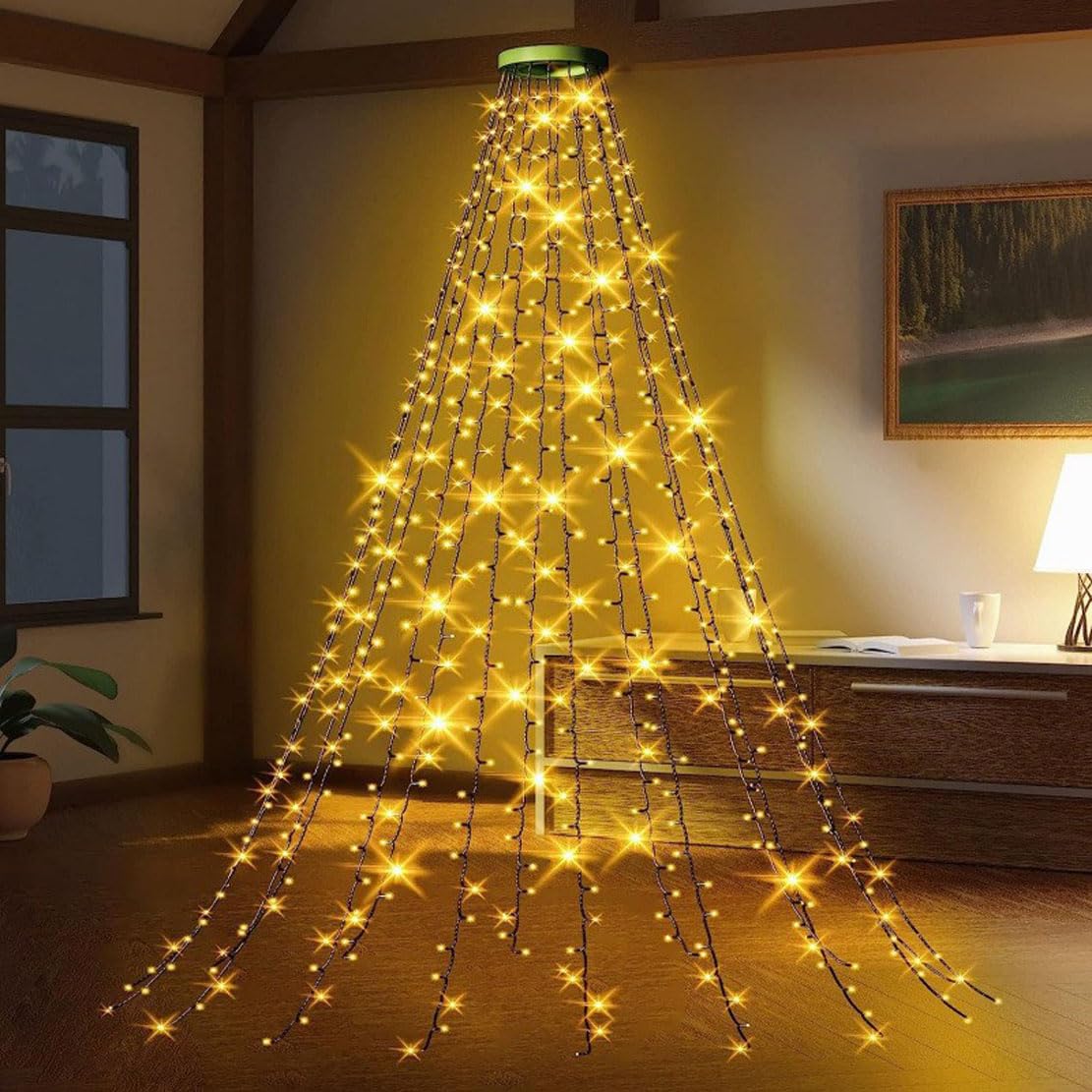 JHzood Christmas Tree Lights, 8 Modes Waterproof String Lights with Circular Ring Design, 200-400 LED USB Powered Decorative Lights for 4-12ft Trees, Warm White and Multicolor (Warm, 2M)