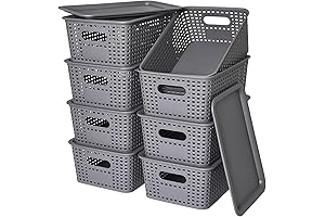 Space-Saving 8-Inch Gray Storage Bins