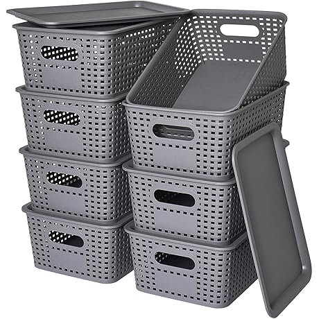 Space-Saving 8-Inch Gray Storage Bins