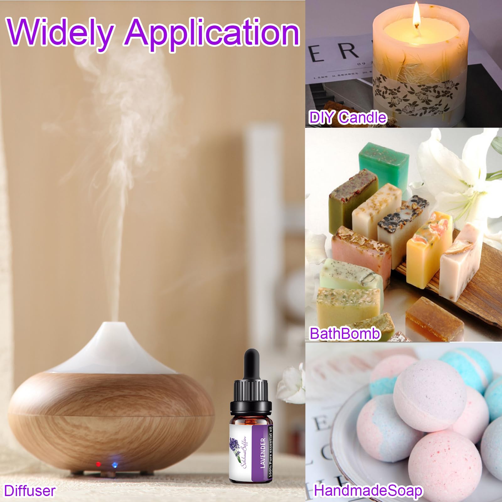 Olio Essenziale Lavanda 10ml, per Diffusori Umidificatori Candele Sapone Fai da Te, Oli Profumati per Diffusori, Massaggi, Bagno