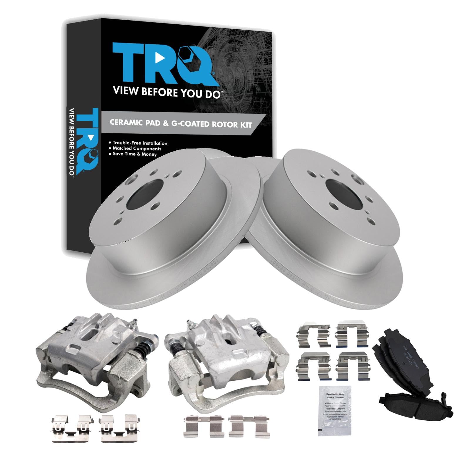 TRQ Rear Brake Pad and Rotor Set Ceramic Coated Rotors Calipers