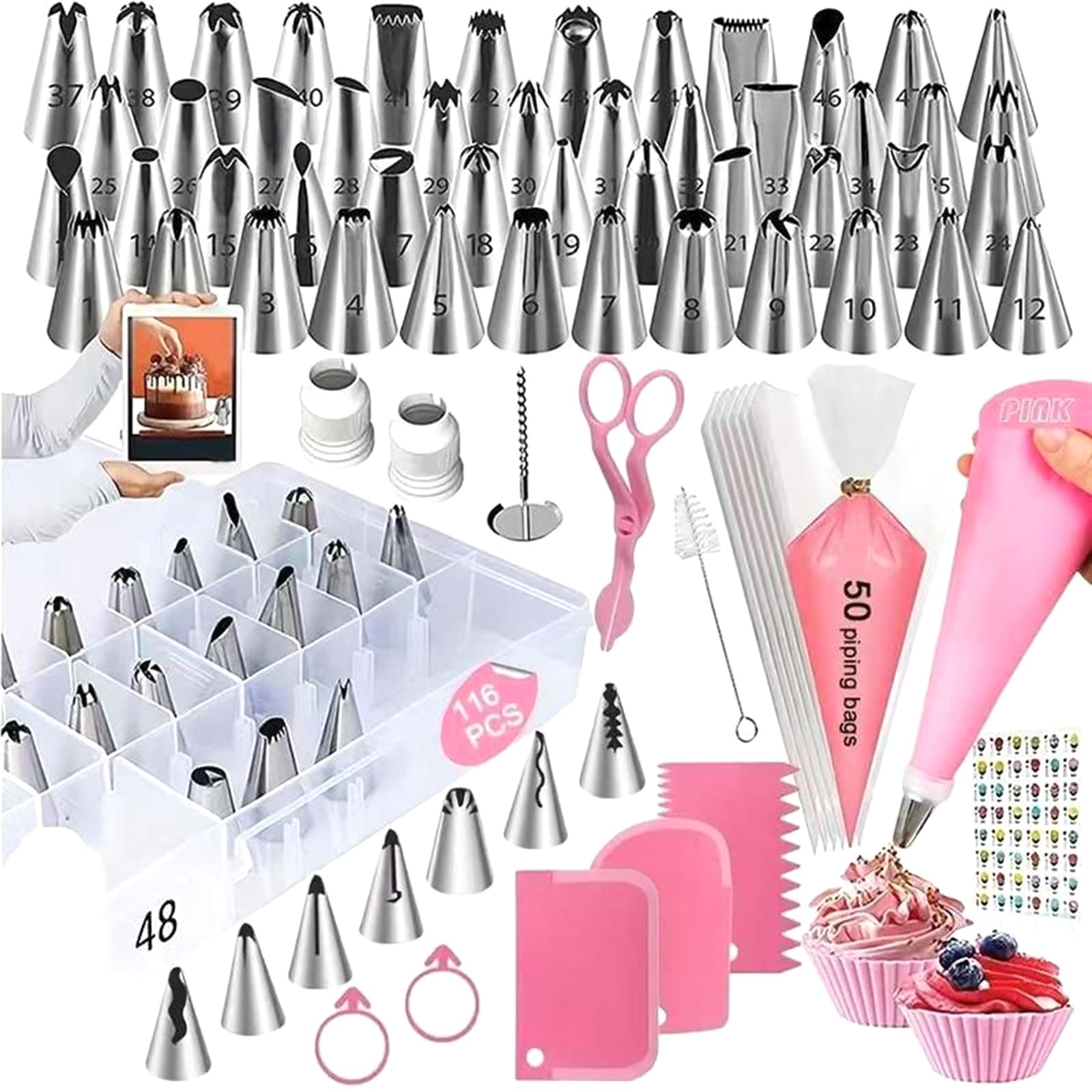 116 Pcs Cake Decorating Items, Baking Tools, Piping Bags and Nozzles Set, Cake Decorating Kit for Baking & Cake Decorating, Reusable Piping Bags Kit-image-6