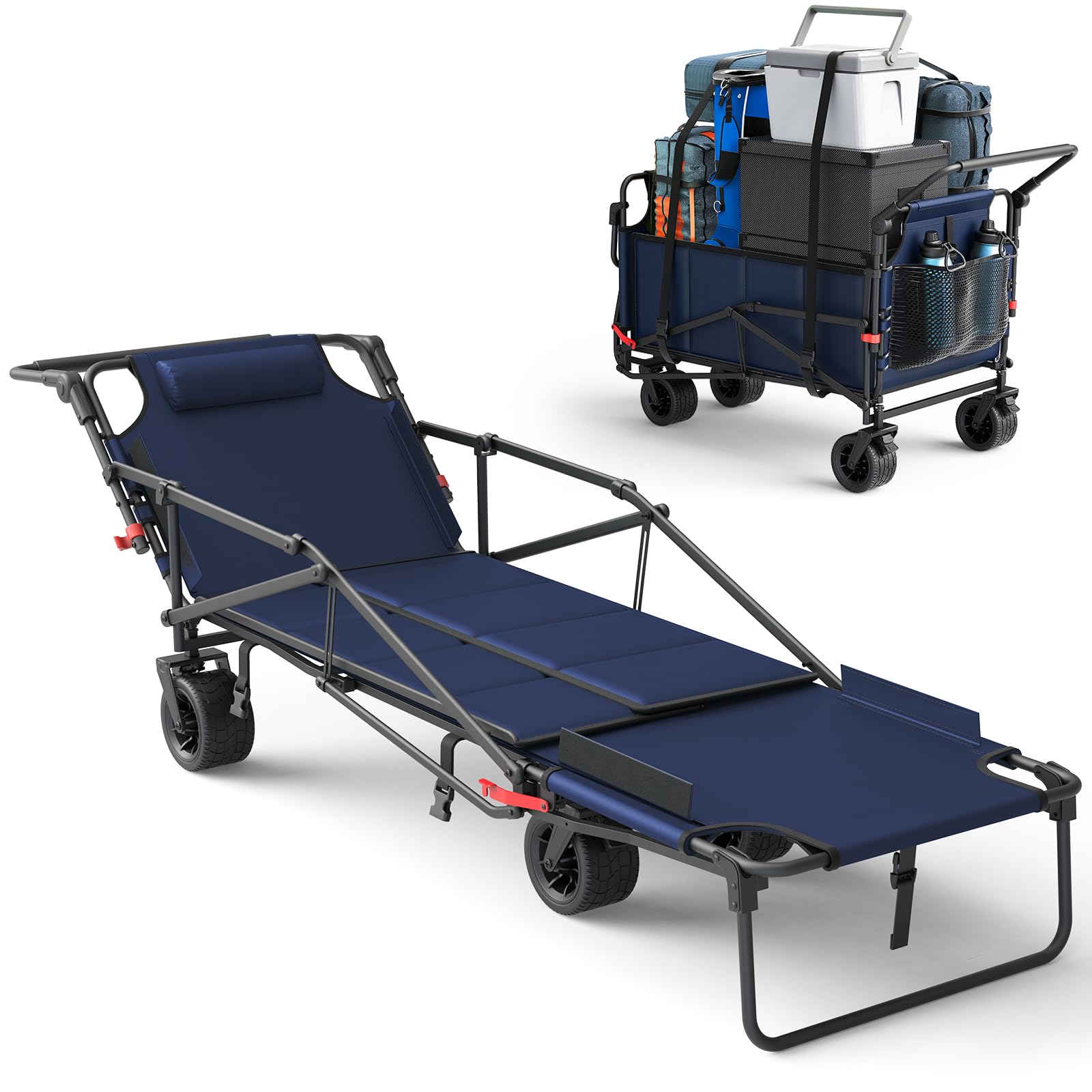 2-in-1 Multifunctional Folding Wagon Carts,Convertible Beach Chair,650LBS Large Capacity,Foldable Portable Wagon,Utility Cart Suitable for Grocery,