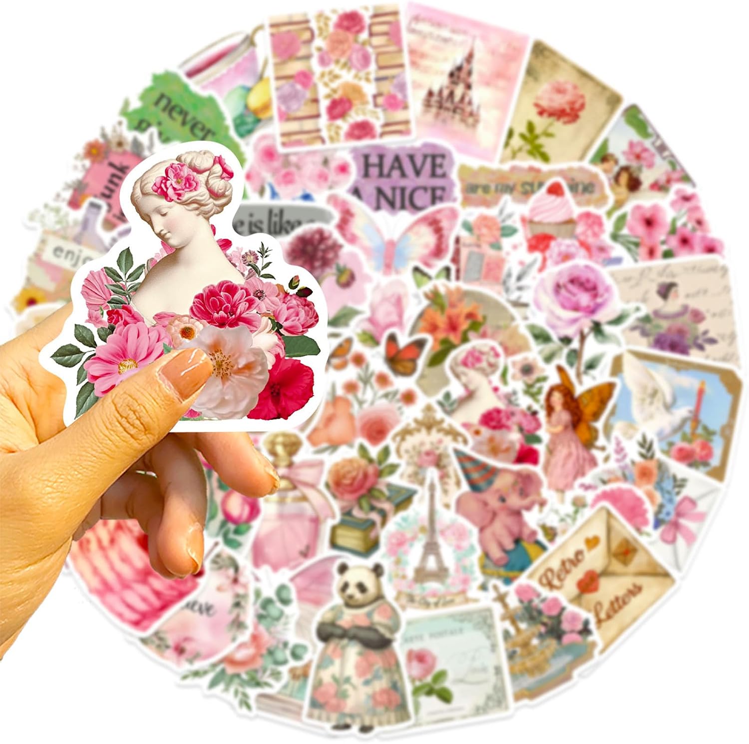 DothRayan 100Pcs Preppy Stickers, Vinyl Aesthetic Waterproof Stickers Adorable Decor Supplies Pink Party Suitable for Water Bottle Laptop Skateboard image 2