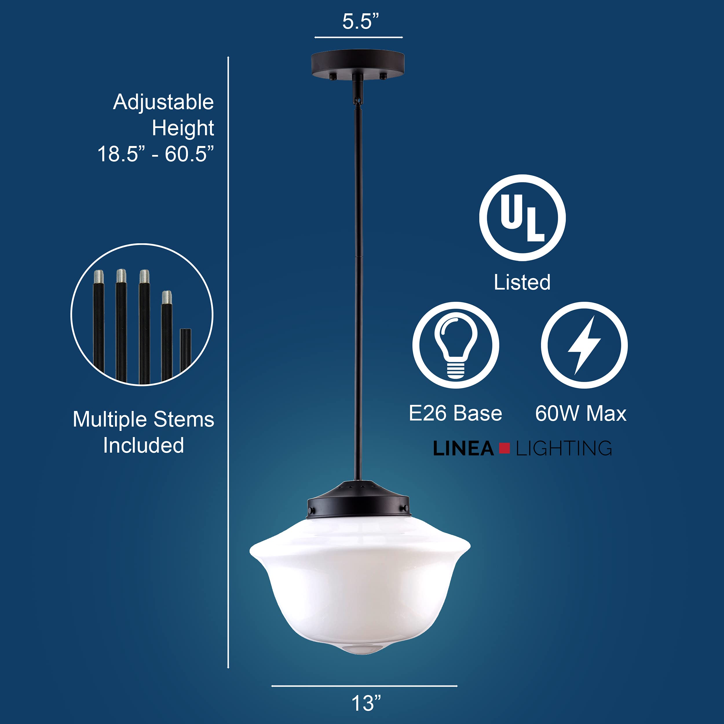 Lavagna Pendelleuchte mit LED Edison Leuchtmittel inklusive. Milk Glass Schwarz