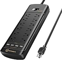 Witeem Surge Protector Power Strip: 12 AC Outlets, 4 USB 6A Ports, 6ft Cord, 1875W/15A, 4360J Protection for Home Office