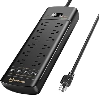 Witeem Surge Protector Power Strip: 12 AC Outlets, 4 USB 6A Ports, 6ft Cord, 1875W/15A, 4360J Protection for Home Office