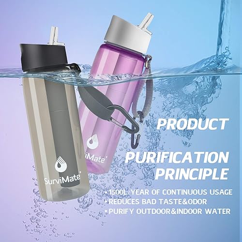 Miniatura 3 de SurviMate Botella de agua purificada para camping, senderismo, mochilero y viajes, sin BPA con popote de filtro integrado de 4 etapas
