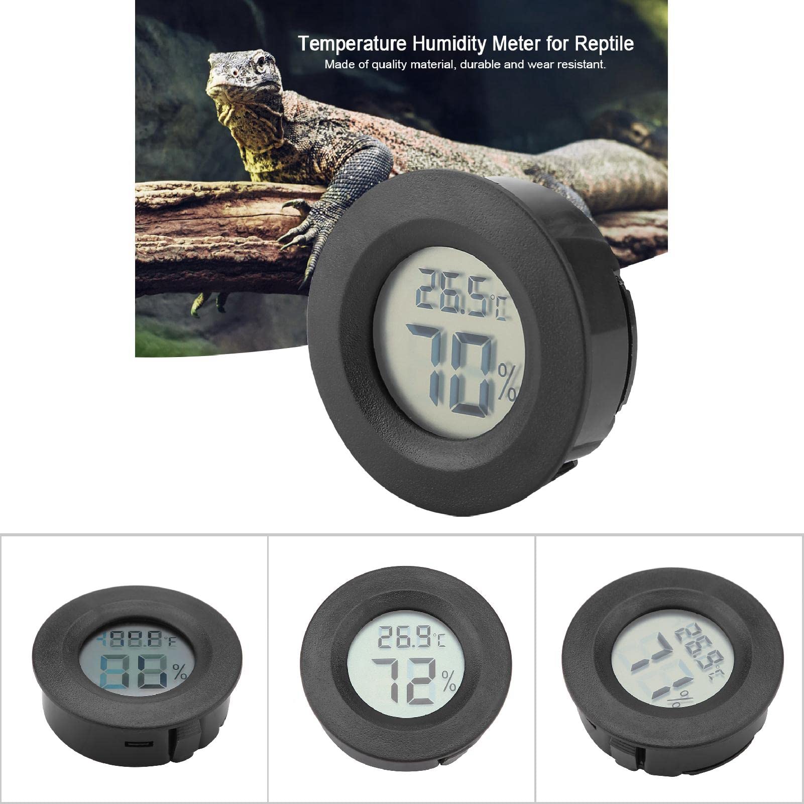 Mini Cyfrowy Termometr Higrometryczny Wewnętrzny Monitor Temperatury Powietrza Z Dużym Wyświetlaczem Lcd I Podświetleniem Dla Gadów (Czarny)