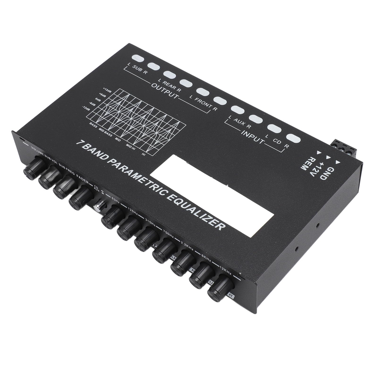 Tosuny Égaliseur Audio de Voiture 7 Bandes, égaliseur Graphique D'amplificateur de Voiture EQ 7 Bandes Réglable avec Sélecteur D'entrée CD AUX, avec Sorties Stéréo Auxiliaires 6 Canaux