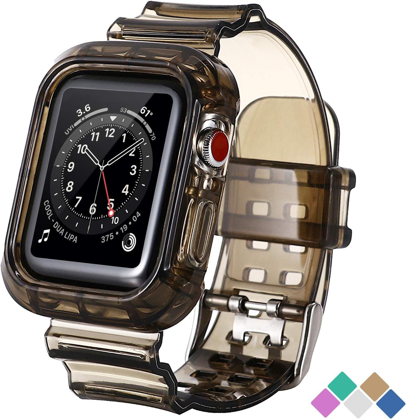 POHNUI Bands Compatible with Apple Watch Bands 38mm 40mm 42mm 44mm Women Men, Clear Band with Bumper Case, Soft Shockproof Band Strap for Apple iWatch Series SE/7/6/5/4/3/2/1(Black 38/40/41mm)