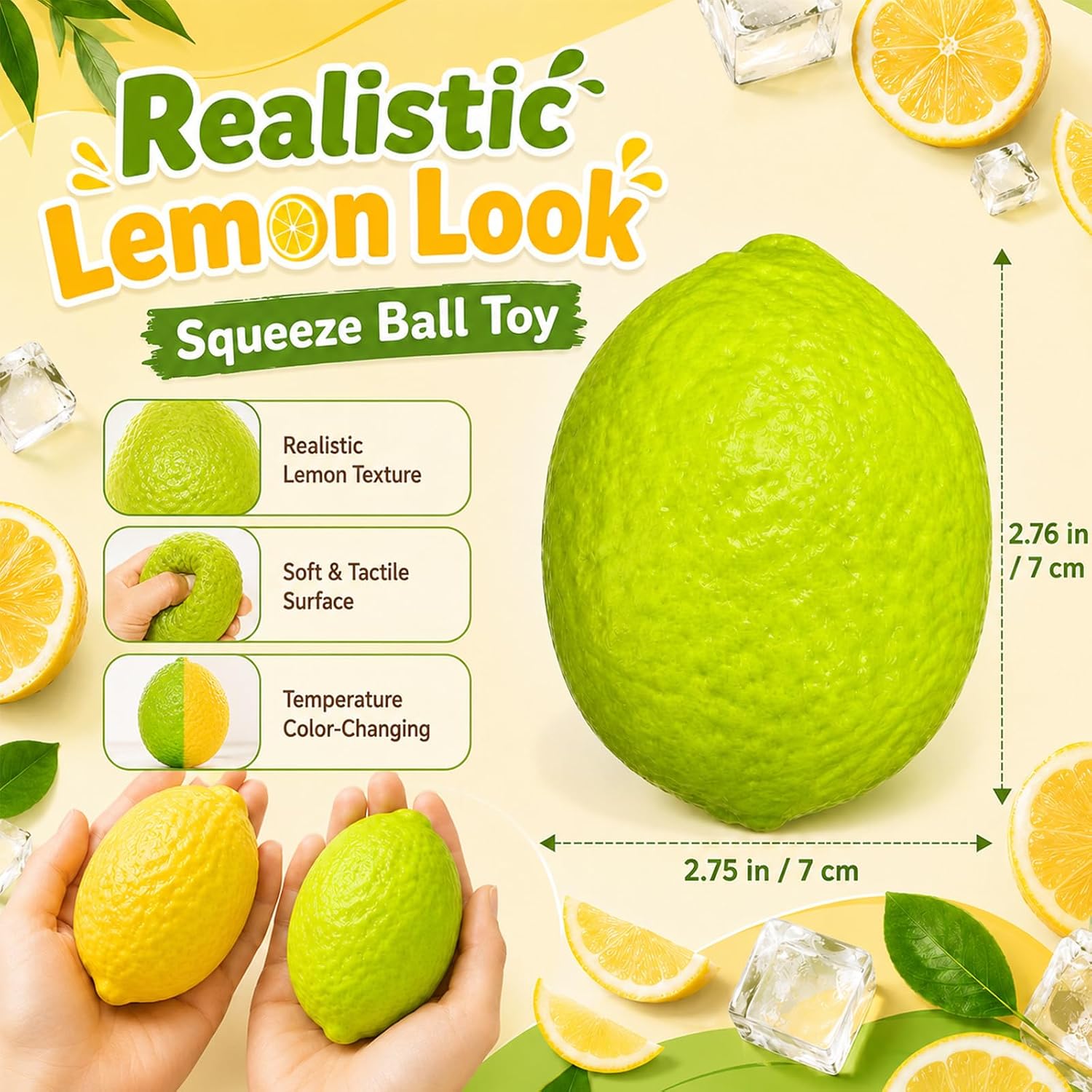 Crunchy Lemon Squishy, Color Changing Crispy Lemon Stress Ball for Anxiety Relief Toy Squeeze Shapeable for Adults