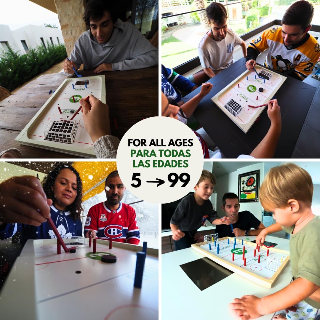 PLAKKS Hockey Juego de Mesa de Madera de 5 a 99 Años 2 a 4 Jugadores Habilidad y Estrategia