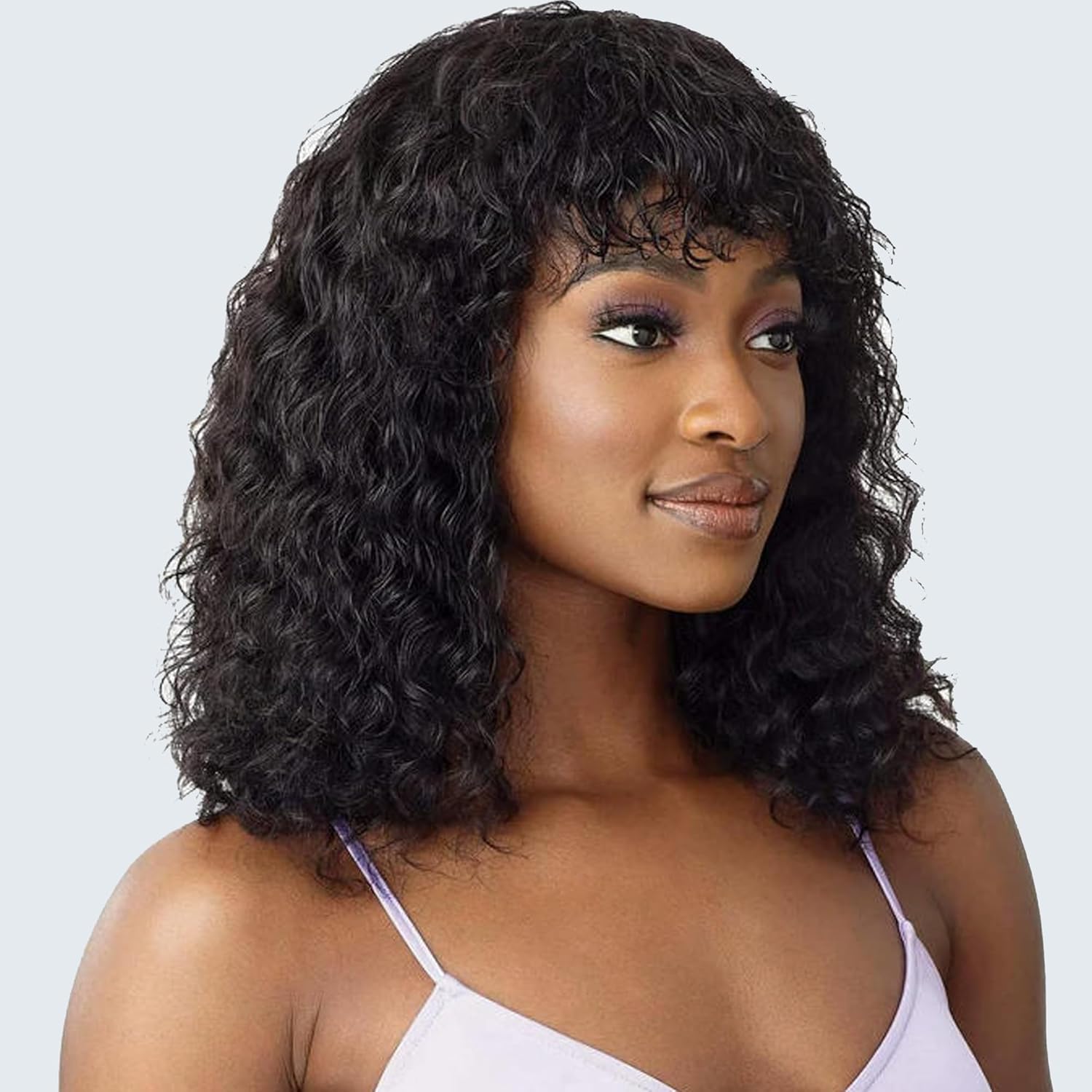 Human Hair Wig With Bangs For Women Real Human Hair Wigs Wear and Go Glueless Wig Upgrade 2x4 HD Lace Curly Deep Wave Glueless Bob Wigs Black Color 14inch