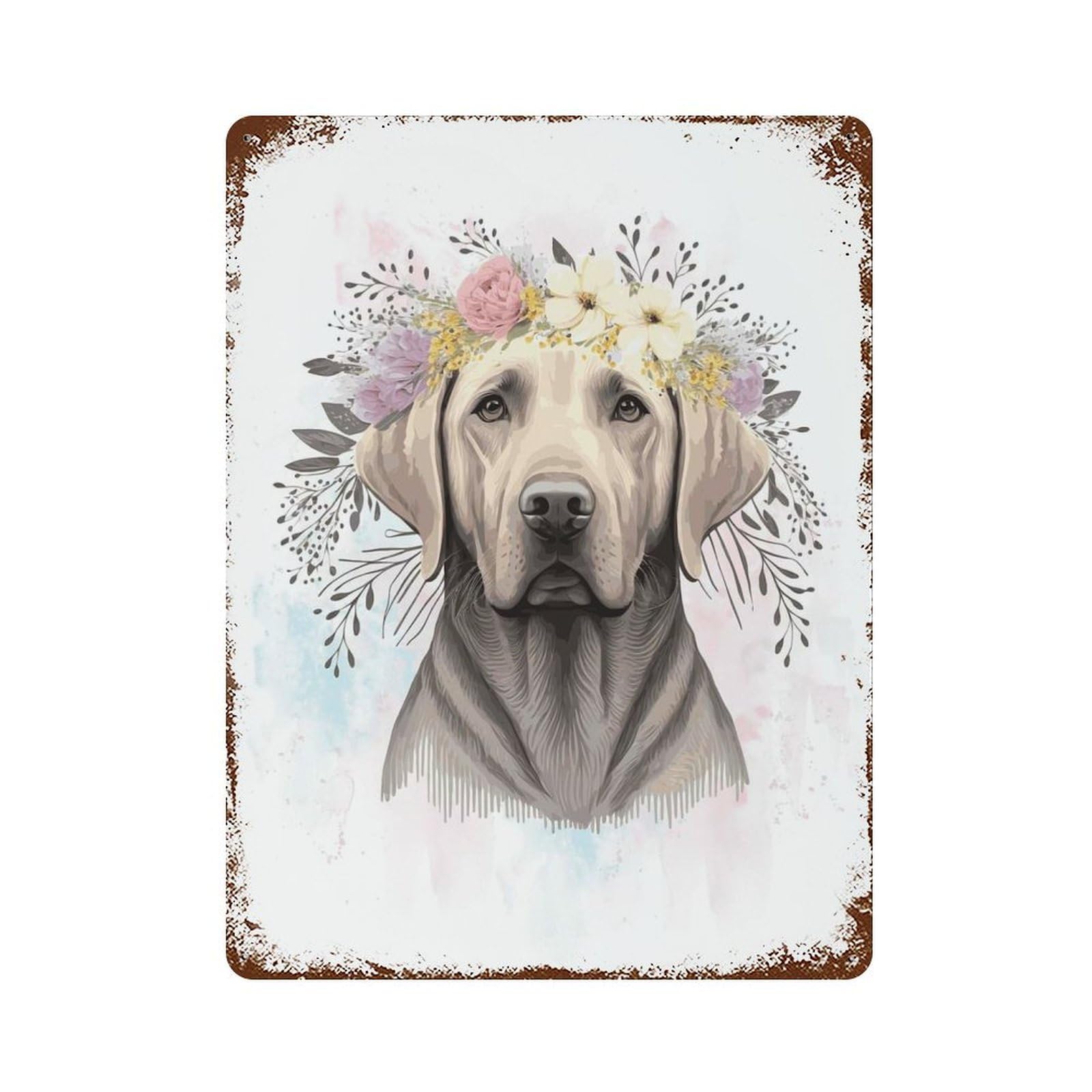 Rust Effect Labrador Retriever Flower Retro Metal Sign 15.7"x11.8", Classic Wall Plaque for Cafe, Home Bar And Lounge Decor
