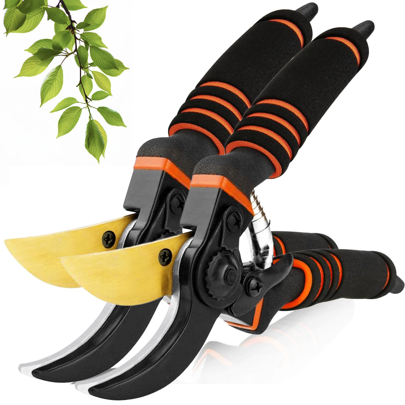 Plachiday Garden Secateurs, Gardening Pruning Shears, 2Pcs Garden Scissors, Bypass Secateurs, Garden Pruners For Branches, Hedges And Flowers