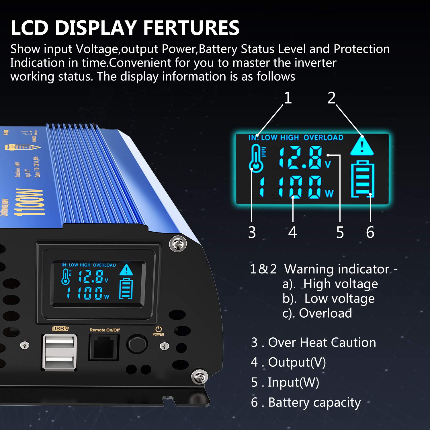 Inverter di potenza inverter sinusoidale modificato 2000w dc 12v a ac