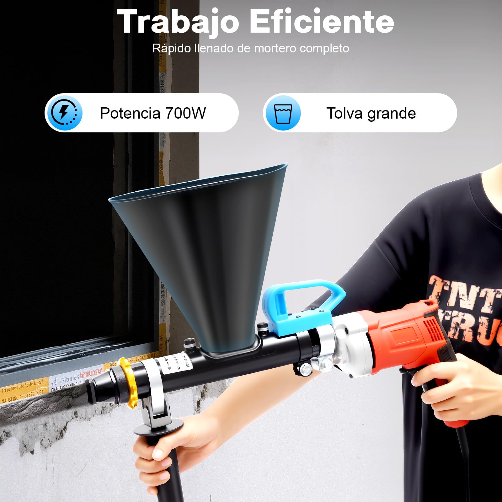 Pistola eléctrica de mortero de 700 W, de acero inoxidable, con 2 boquillas extraíbles, pistola eléctrica para lechada