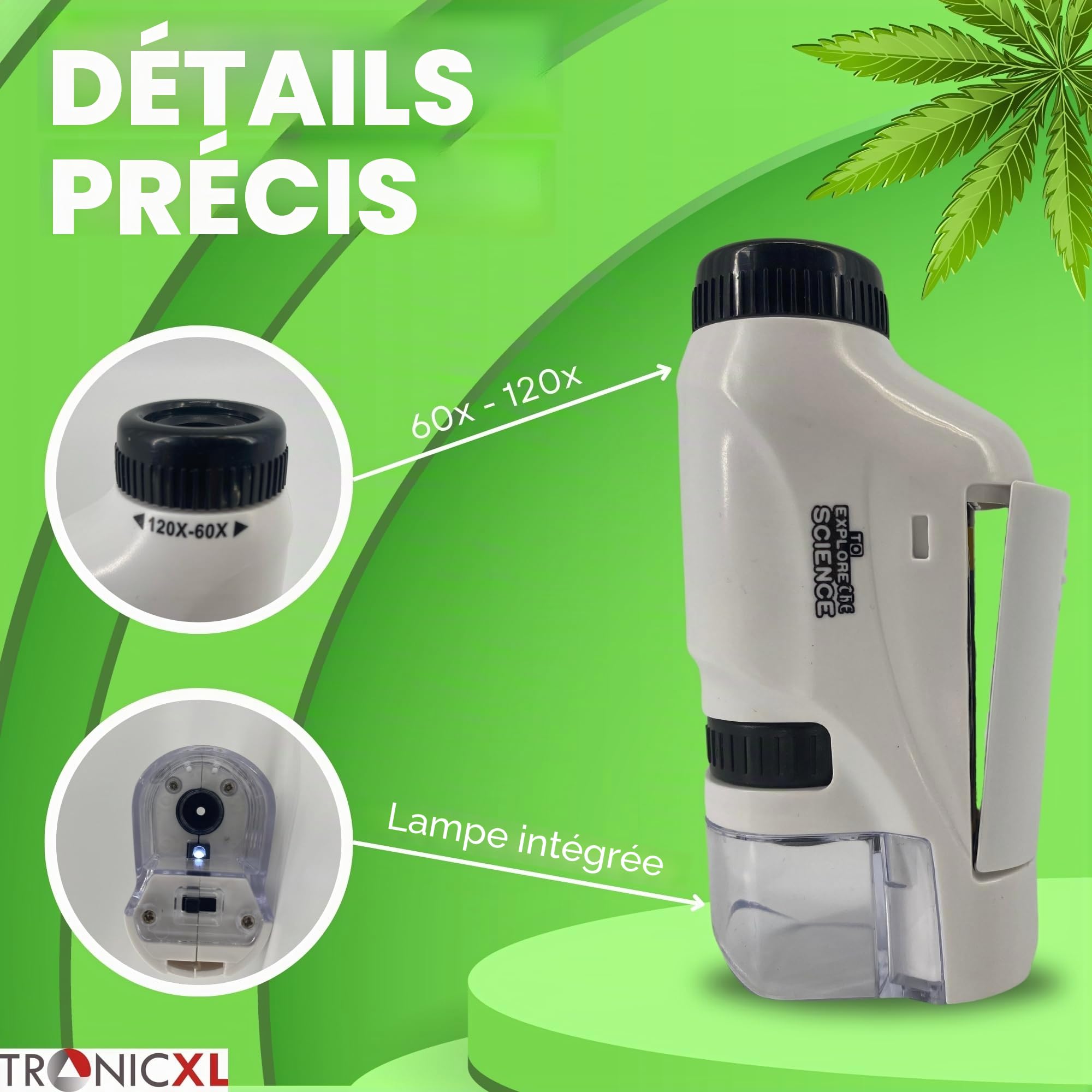 TronicXL Grow Microscope de Poche 60X - 120X Loupe Microscope pour Trichomes Accessoires Culture Growbox Grower