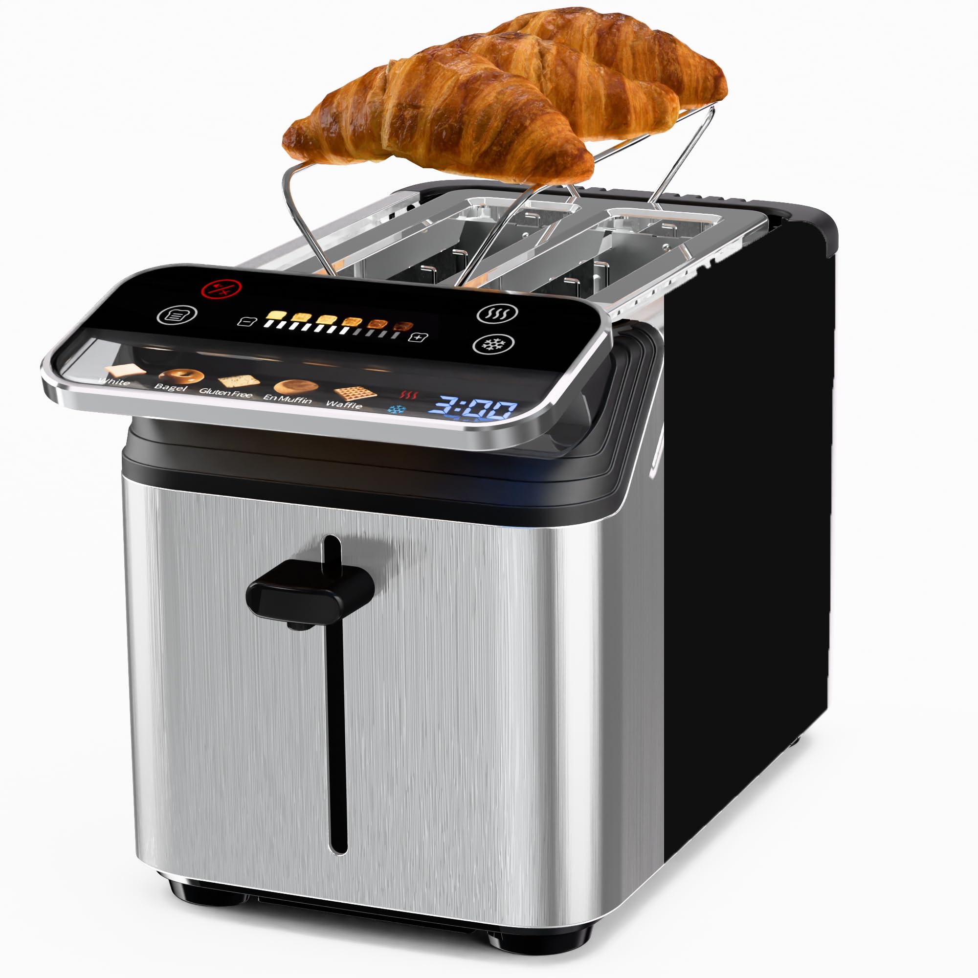 whall Toaster 2 Slice, Touch Screen Toasters with Projection Display, 1.5" Wide Slot, 5 Bread Types & 11 Shade Settings, Digital Timer, Warming Rack, Crumb Tray, Reheat/Defrost, Silver