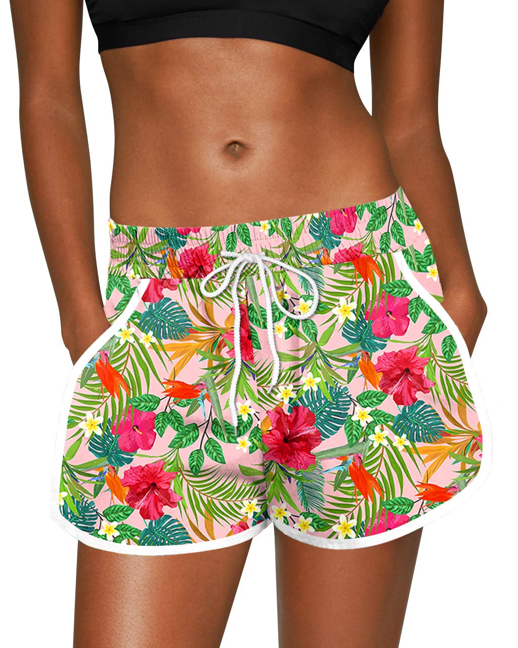 For G and PL Women Summer Floral Beach Boardshorts with Pockets Swim Trunks