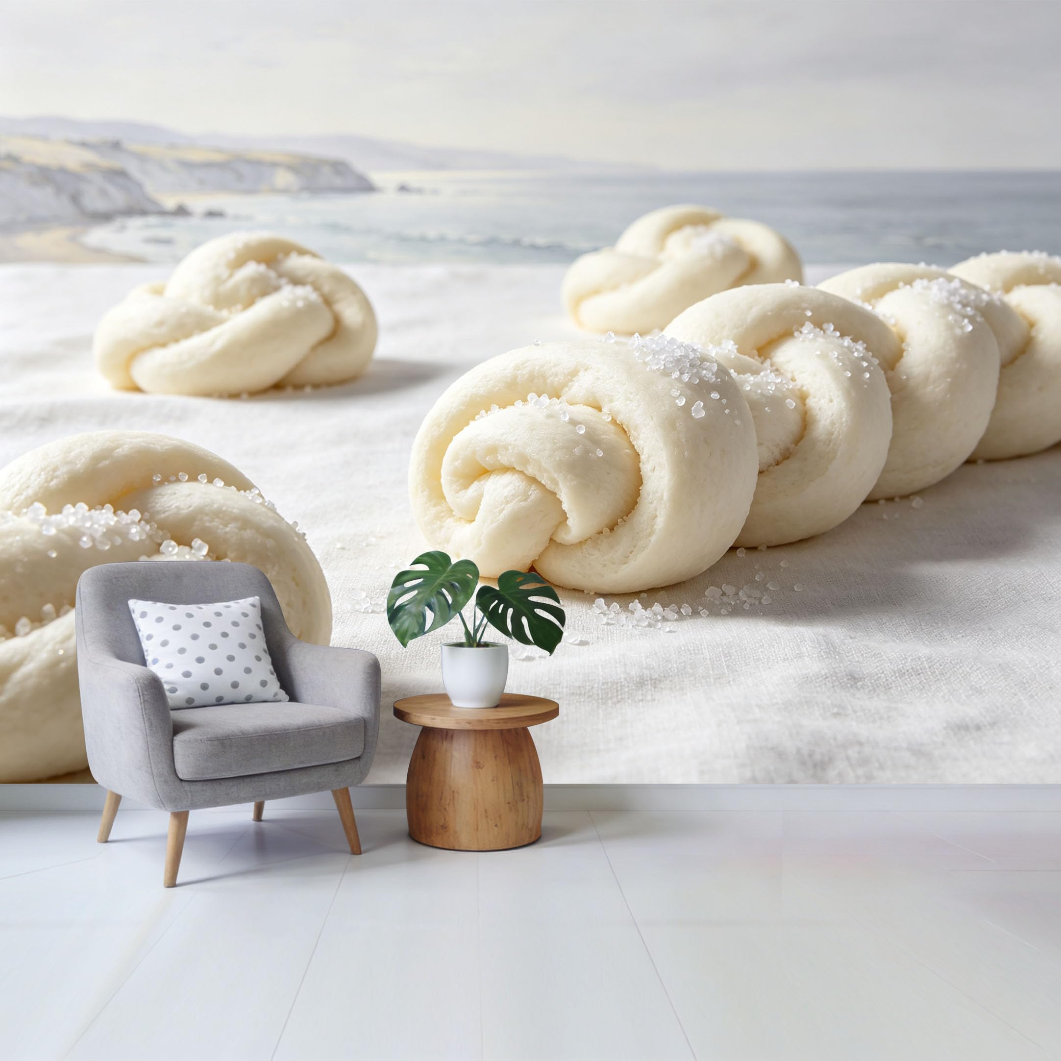 Qzlithotic Yq2605251212 Custom Size Wall Mural Sugar Glazed Bread Pastry Coastal Landscape Minimalist Contemporary Style Selfadhesive Wall Fabric Removable Wallpaper For Home Office Decor
